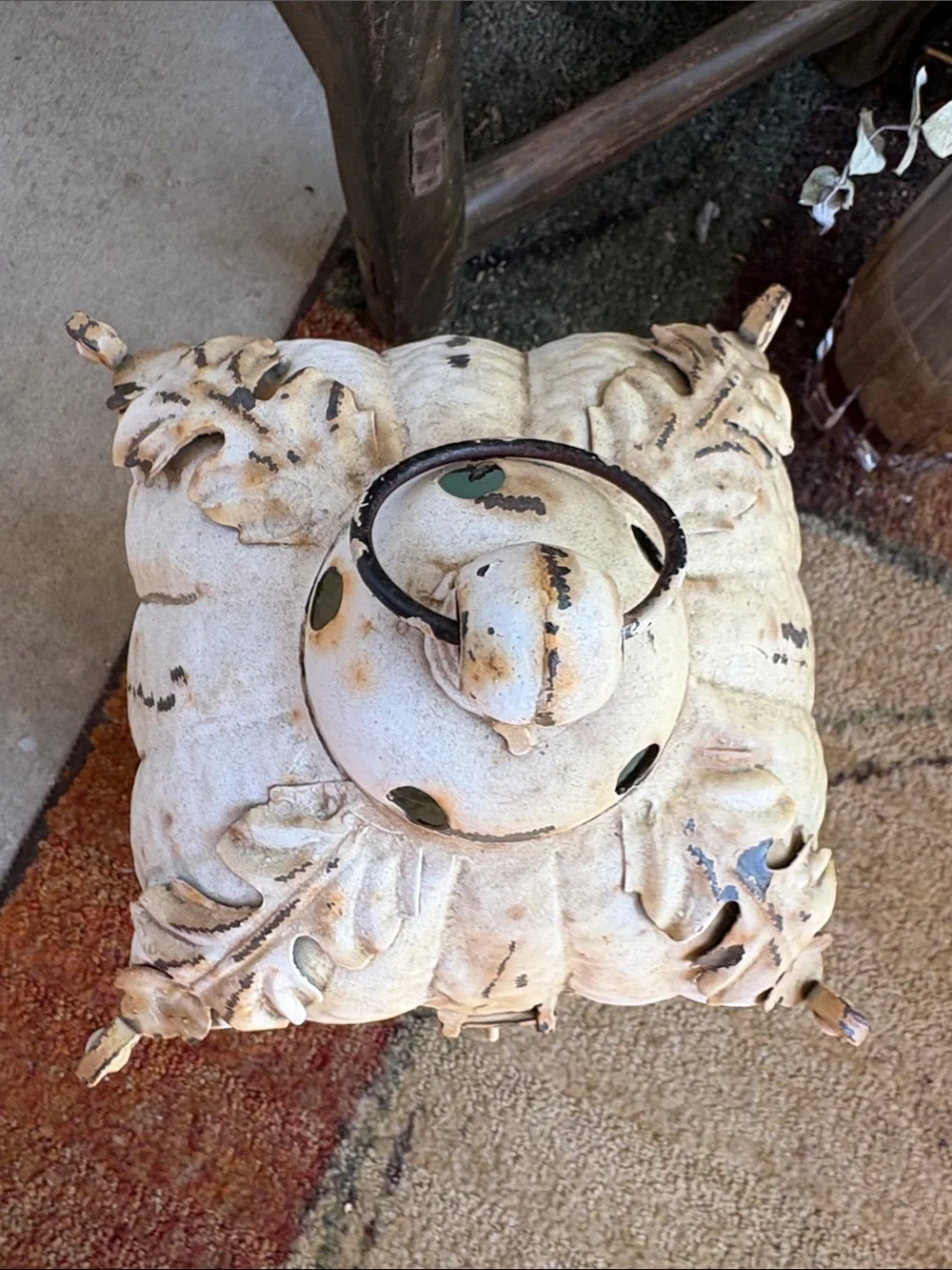 Antique Cream and Black Owl Panel Decorative Lantern